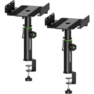 Set of 2 Dual Side Clamping Studio Monitor Stands Short Desktop Clamp Speaker Stands Height Adjustable Extendable Top Plate Mounted by Screws