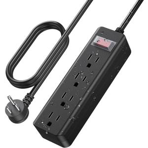 CCCEI Outdoor Waterproof 6 FT Flat Plug Extension Cord Power Strip,1500J Surge Protector Weatherproof Indoor Exterior Multiple Outlet, 6 Foot Extra Long, 3 Prong, 4 Outlets, Black. (Black, 6FT)