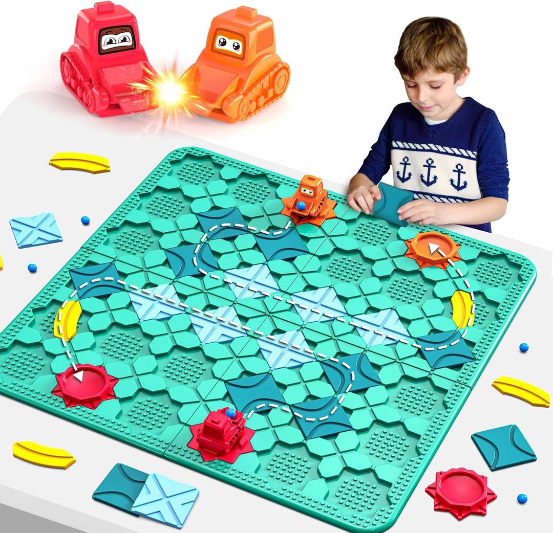 STEM Logic Road Builder Toys: Board Games Toys for 5 Year Old Kids Montessori Brain Teaser Puzzles Educational Learning Activities Toy for Kid Ages 3 4 6-8 12 Boys Girls Gifts (Blue, 50PCS)