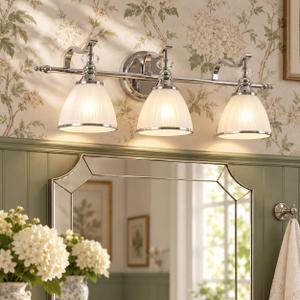 ANDY STAR Polished Chrome Vanity Light, 3-Light Crystal Wall Sconce