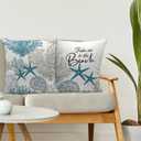 Coastal Beach Pillow Covers 18x18, Beachy Room Decor Aesthetic, Ocean Coral Seashell Starfish Nautical Decorative Throw Pillows Case for Home Room Office Decor, Set of 2