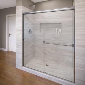 Basco Classic Sliding Shower Door, Fits 40-44 inch opening, Clear Glass, Silver Finish