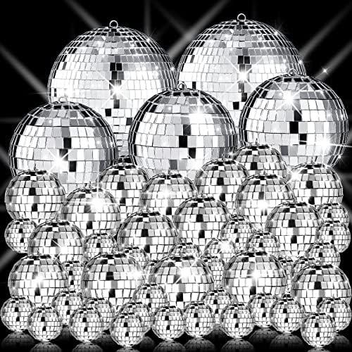 Sumind 35 Pcs Christmas Disco Balls Decor Silver Mirror Disco Balls Hanging Decor Assorted Reflective Wedding Dance Music Festivals for Stage Club Ballroom Hall Prop (1.2'',2'',3.2'',4'')