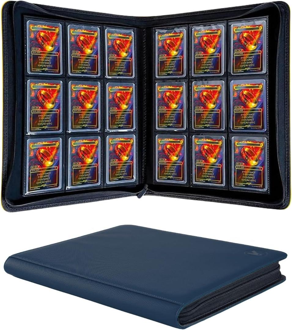 Top loader Binder - Holds 288+ Top Loaders for Cards, 9 Pocket Top Loader Binders with Sleeves for 3" x 4" Rigid Card Holders for Baseball, Football and other Sports Cards (Navy Blue)
