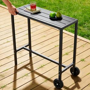 GarveeHome 39 Inch Outdoor Bar Table, Counter Height Table with Wheels & Adjustable Leveling Feet, Portable Black Bar Table for Kitchen, Patio, Balcony, Home Bar, 39 x 37 x 16 inches
