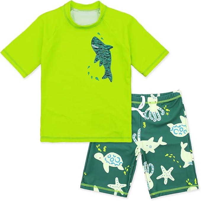 Boys UPF 50+ Swimsuit T-Shirt Set Quick Dry Beach Swimwear Bathing Suit Size: 8-9 Years