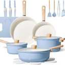 CAROTE 24pcs Ceramic Cookware Set, Pots and Pans Non Stick Kitchen Cookware Sets, Pots and Pans Set Cooking Set with Knife Set (Blue)