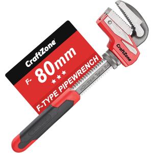 F-Type Pipe Wrench with Adjustable Large Opening Up to 80mm, Heavy Duty Steel Plumbing Tool with Drop Forged Jaw for Pipe Work and Comfortable Use