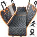 URPOWER 6-in-1 Dog Car Seat Cover for Back Seat, Waterproof Dog Car Hammock with Mesh Window, Non-Slip Pet Backseat Protector for Cars, Trucks and SUVs (Black with Orange)