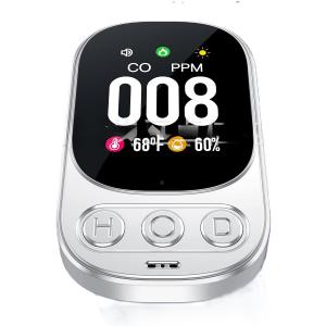 4-in-1 Detector for Carbon Monoxide & Natural Gas with Digital Display - Monitors CO, Gas, Temp, Humidity | Plug-in w/Battery Backup for Home, RV, Apartment Safety