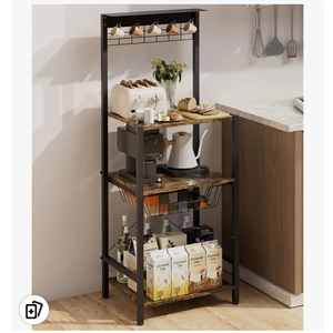4 Tier Coffee Bar Station, Corner Bakers Rack with 5 Hooks & Wire Basket, Coffee Maker Stand for Small Space, Kitchen Storage Shelf for Entryway, Living Room, Café, Black, 16.5"x13"x47.8