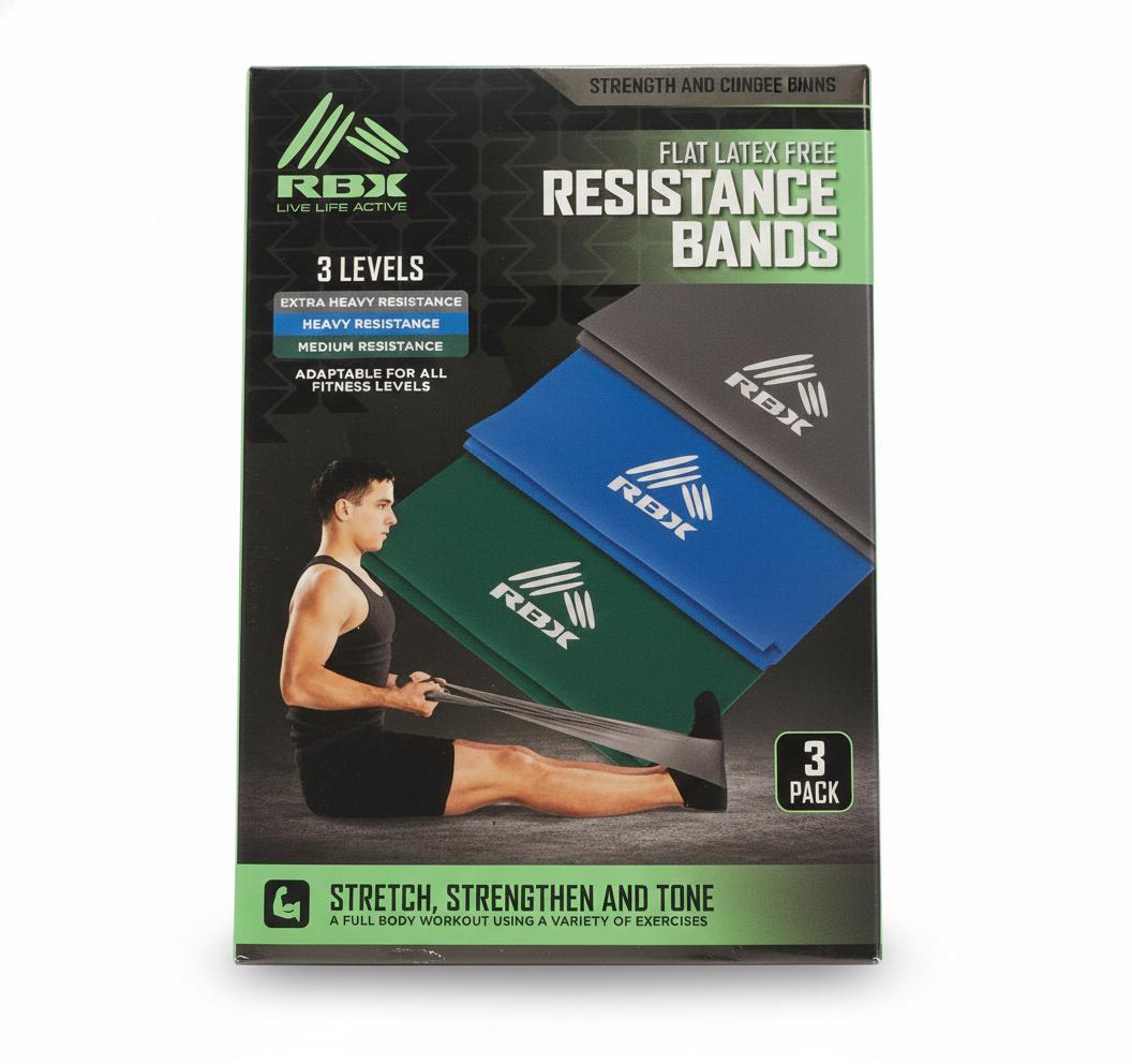 RBX Flat Latex Free Resistance Bands 3 Levels 3 Pack