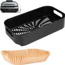 Foodi XL Grill Combo Crisper Basket for Ninja FG551 Foodi Indoor Grill, Non-Stick Air Fryer Basket for Ninja Air Fryer Grills DG551/DG651 Accessories, with 100 Packs Disposable Parchment Paper Liners (Yellow & Black)