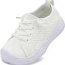LeIsfIt Toddler Shoes Boys Girls Barefoot Shoes Kids Breathable Sneakers Tennis Shoes Slip on Shoes White Size 5
