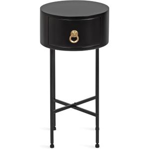 Kate and Laurel Decklyn Decorative Glam Round Side Table; 14 x 14 x 24; Black and Gold; Modern Circle Living Room Table with Pull Drawer for Useful Storage