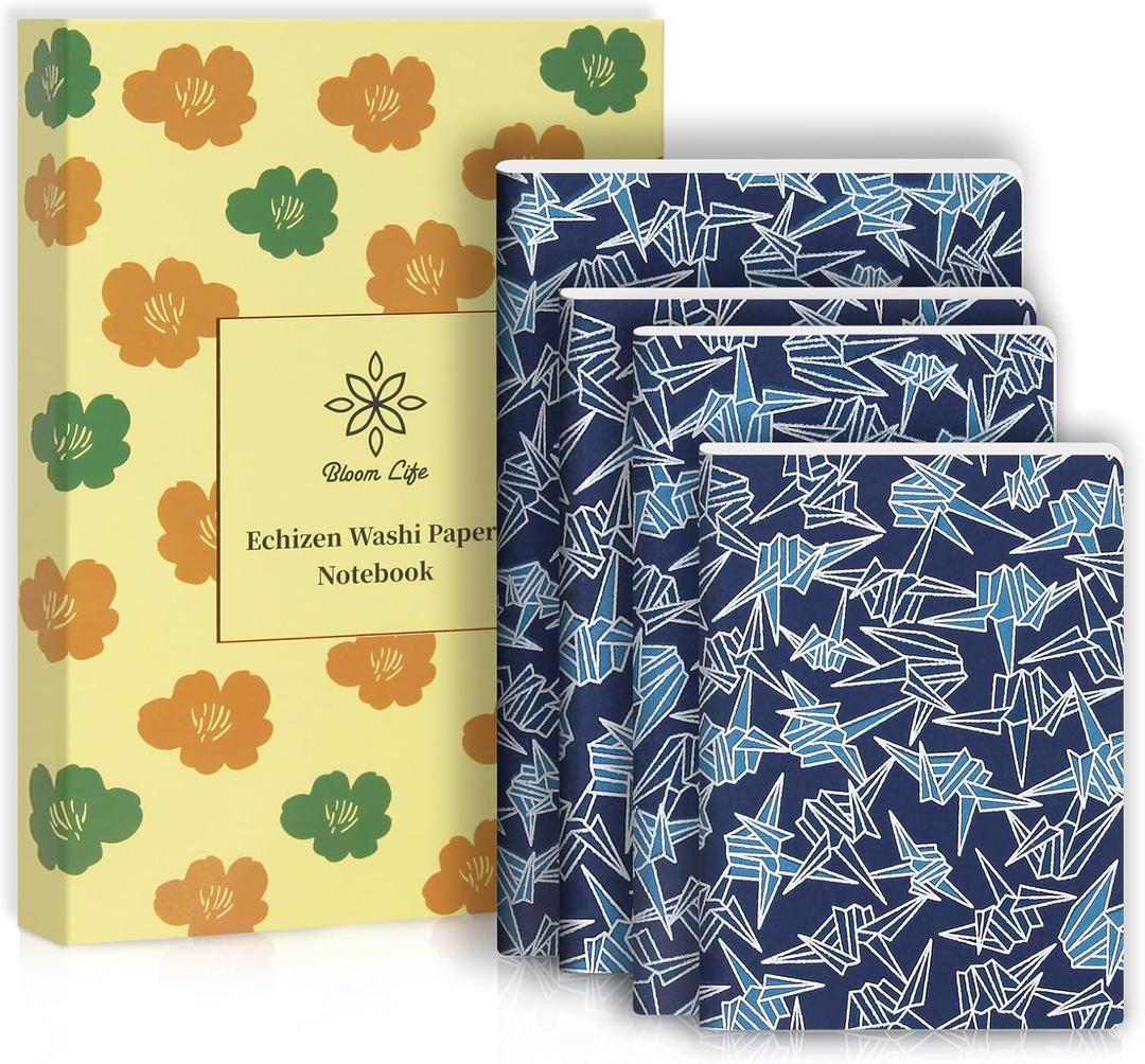 Hardcover Journaling Notebooks Gift Set,4-Pack,60 Blank Pages Each,4 Size, for Work and School - Japanese Washi Notebook and Durable for Daily Use, Office, Travel (Blue)