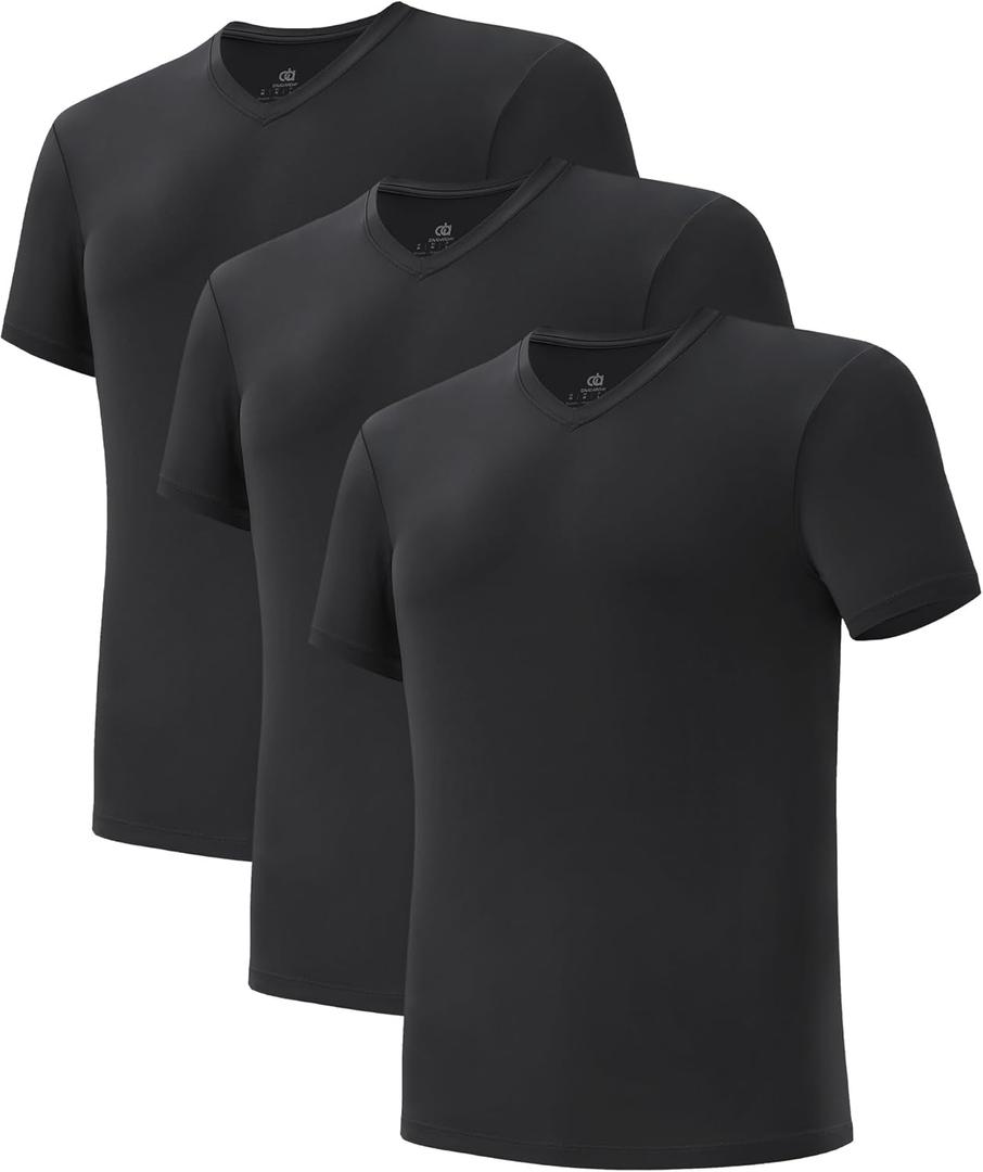 DAVID ARCHY Men's Undershirts Quickly-Dry T-Shirt, Stretch and Moisture-Wicking V Neck Tees, 3 Pack, Small, Black