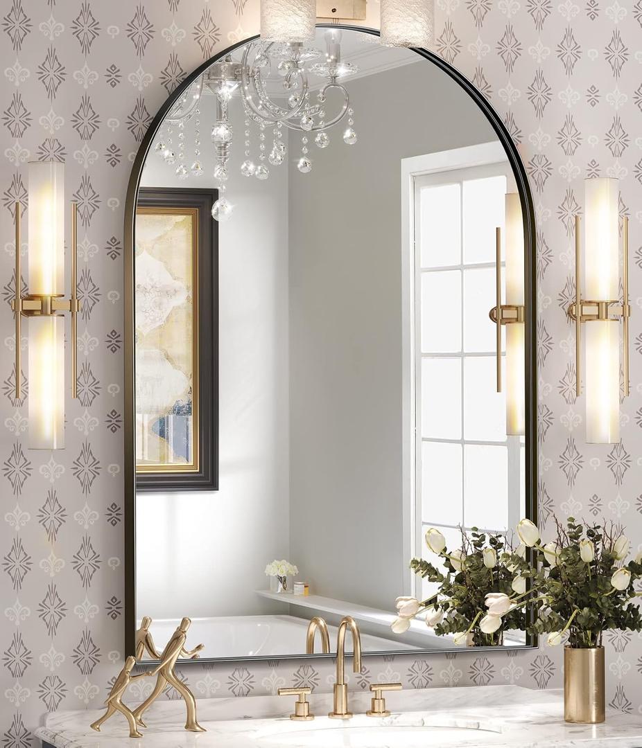 Brightify Arched Mirror, Arched Wall Mirror, 24 x 36 Inch Black Arch Mirror, Metal Frame Black Bathroom Mirror, Arched Top Bathroom Vanity Mirror for Living Room Bedroom Mantel Entryway Hallways (36"L x 24"W, Black)