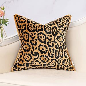 Yangest Black and Gold Square Pillow Cover Cut Velvet Leopard Print Cushion Cover Luxury Modern Pillowcover for Couch Living Room Bedroom,18x18 Inch