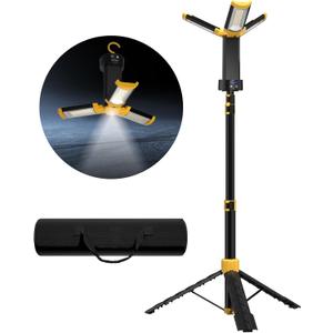 LHOTSE Rechargeable Camping Light with Stand, 83" Tall Portable 3000 Lumens Cordless Work Light with 3 LED Lamps Head & Detachable Tripod, 9AH Battery LED Work Light Dimmable with Travel Bag
