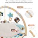 Blissful Diary Baby Play Gym & Activity Mat, 5 Developmental Zones Wooden Tummy Time Mat with 5 Detachable Sensory Toys for Motor Skills & Sensory Development, Baby Essentials Shower Gift (Gray Round)