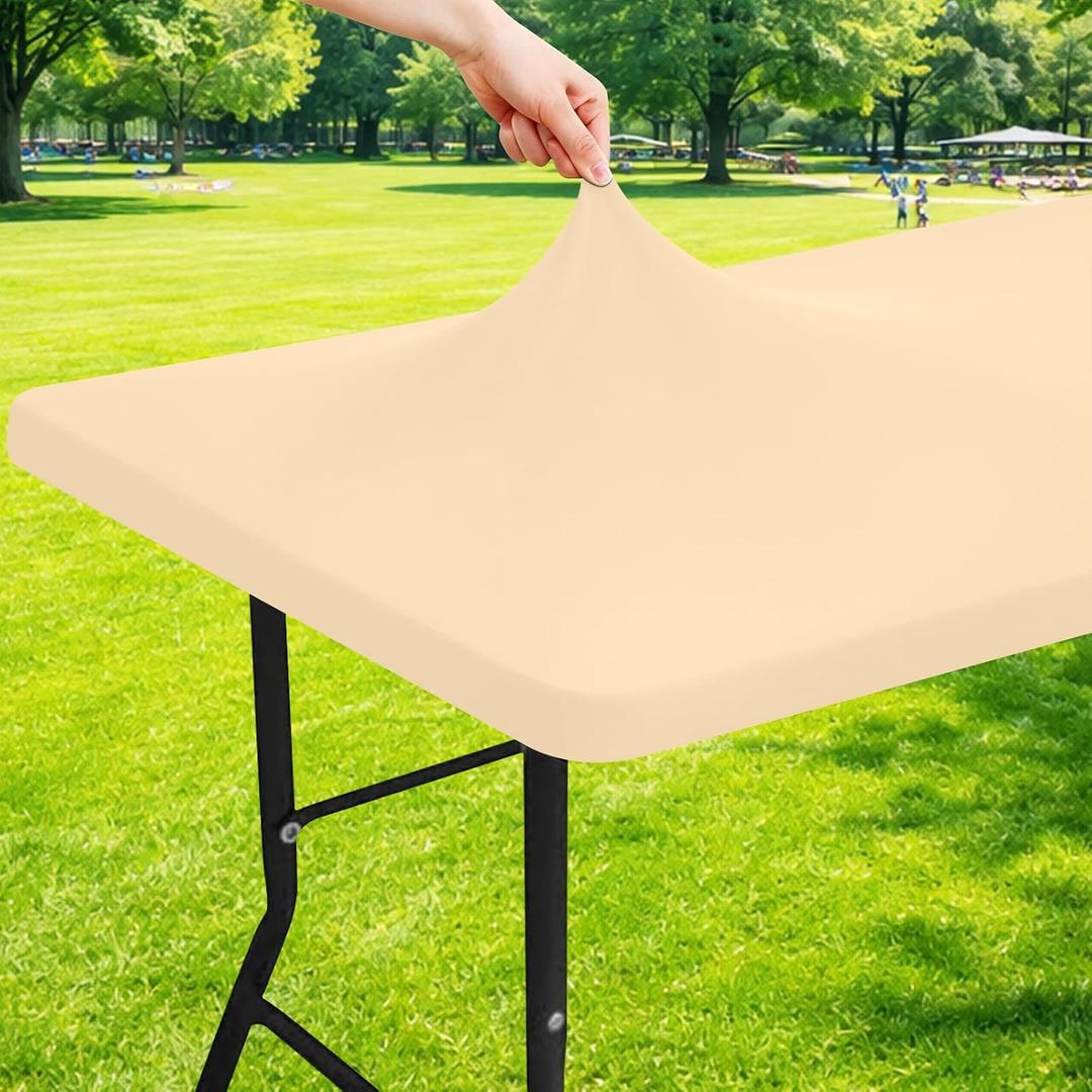 Moosfor Spandex 5 Foot Rectangle Table Cloth, Elastic Fitted Tablecloths for Picnic, Stretch Washable Patio Table Cover for Outdoor, Camping, Banquet and Parties (Ivory, 30"x60")
