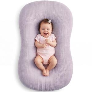 Muslin Baby Lounger Cover 1 Pack, Cotton Soft Breathable Infant Nest Slipcover, Envelope Closure, Compatible with Snuggle Me Loungers, Machine Washable, Cover Only, for Girls Boys (Purple)