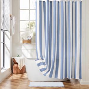 Vertical Striped Blue Shower Curtain, Cute Retro Vintage Blue Stripe Bathroom Shower Curtain, Waterproof Polyester Fabric Modern Bath Curtain for Bathroom 72x72 Inches