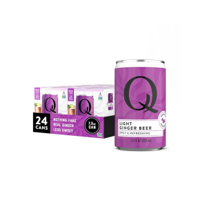 Q LIGHT GINGER BEER with Real Ginger & Organic Agave - Ideal for Cocktails & Mocktails - Made with Real Ingredients, Perfectly Carbonated, & Less Sweet - 40 Calories per Can - 7.5 Fl oz (Pack of 24), BBD 06/04/2027