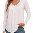 ACIEMR Women's Long Sleeve Tops Hide Belly Tunic Dressy Casual Blouse White Medium