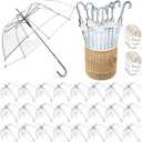 Dansydaisy 24 Pcs Clear Bubble Umbrellas Bulk 52 Inch Large Windproof Transparent Wedding Umbrellas with j Hook Handle for Wedding Bridal Parties Graduation Outdoor Events(Silver)