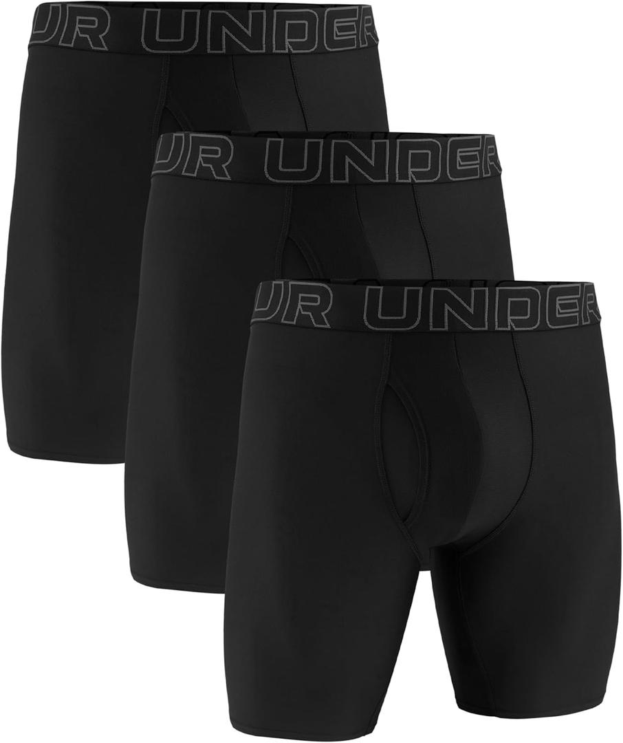 Under Armour Men's Multi-Pack Performance Tech Long-Leg Boxer Brief, 9" Inseam, All-Day Comfort (Large, Black Solid - Core 3 Pack)
