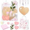 Acellegic 13 Pcs Large Valentine's Day Heart Shaped Charcuterie Board and Serving Set, 11 Inch Heart Cheese Cutting Board Pink Kitchen Ceramic Bowl Utensils Towel Gifts for Wedding Bridal Baby Shower