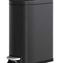 Garvee 13 gal / 50 L Metal Kitchen Trash Can with Lid, Slim Rustproof Garbage Can, Large Step-on Trash Bin with Inner Bucket, Rear Handle, Soft Close Lid, Black