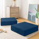 Wellsin Solid Square Floor Pillows for Adults Kids - Large Meditation Floor Pillow Seating Cushion with Thick Foam & Washable Velvet Cover, 2 Pack, 22x22x5 Inch, Dark Blue
