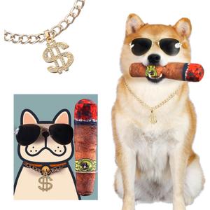 Funny Dog Sunglasses and Gold Chain Toys Set, Cuban Link Necklace with Dollar Sign Charm, Puppy Cat Superstar Costume Outfits Accessories for Boy Small Medium Dogs(Dog)