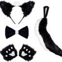 JieyueJewelry 4 Pieces Faux Fur Skunk Ears and Tail Set, Fox Wolf Cat Cosplay Costume set Animal Tail Fancy Women's Costume Skunk Ears Tail Bow Tie and Claw Gloves for Halloween Cosplay Adult