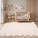 GarveeHome Scalloped Large Living Room Area Rug 8x10 - Machine Washable Modern Rugs Bordered Neutral Rug Non-Shedding Low Pile Farmhouse Carpet for Bedroom Nursery Classroom Dorm 8 ft x10 ft Beige