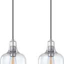 2 Pack 1 Light Indoor Hanging Kitchen Island Pendant Ceiling Light 6.1" Clear Seeded Glass Fixture,Brushed Nickel Finish for Farmhouse Over Sink Bedroom Hallway