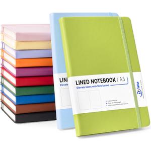 Dynta Lined Journal Notebooks for Women Men, Pack of 12 A5 Hardcover Journals Bulk, 200 Pages/100 Sheets, 5.8 x 8.4 inch, 12 Colors, College Ruled Notebooks for Work, Writing, Note Taking (Multicolor)