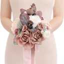 Ling's Moment Artificial Flowers Pink Bridesmaid Bouquet, Dusty Rose & Mauve Wedding Flowers Bouquets for Bridesmaids, 7 Inch Bridal Bouquets for Bridesmaids, Wedding Decor, Ceremony, etc