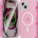 for iPhone 14 Plus Case, Fits Magsafe,Heavy Duty Shockproof Protection Phone Cases with Screen Protector*1, Magnetic Transparent Protective Cover for iPhone 14 Plus 6.7 '', Pink