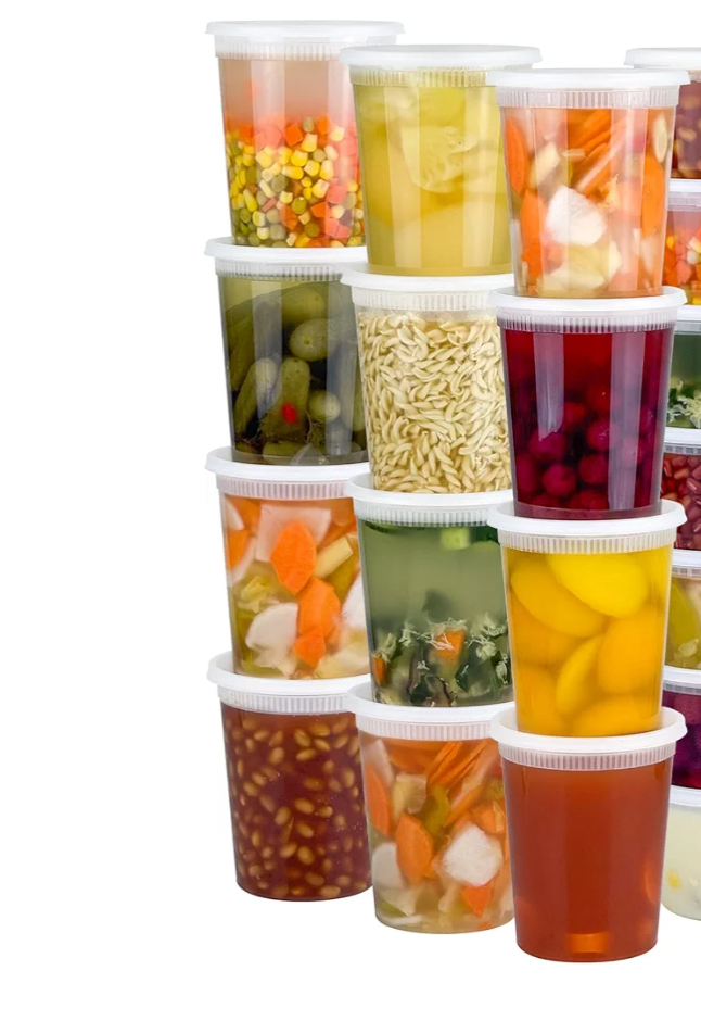 Dipoo 60 Sets (120-Piece) Deli Containers with Lids, 32/16/8 oz X 20 Set Each, Leak-Proof & BPA Free Airtight Takeout Plastic Food Storage Containers for Soup, Freezer/Microwave/Dishwasher Safe