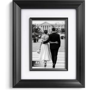 Yaetm 8x10 Black Picture Frame with Decorative Inner Frame & Tempered Glass, Display 5x7 Photos with Mat - Portrait or Landscape - Tabletop & Wall Mount for Office & Home Dcor (Black, Single)