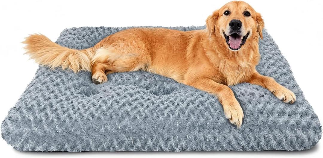 Large Dog Bed Deluxe Plush, Washable Big Dog Beds, Indestructible Dog Crate Pad, Anti-Slip Soft Pet Bed, Comfy Kennel Pad for Large, Jumbo, Small, Medium Dogs Extra, 35"x 23"-XL, Dark Gray