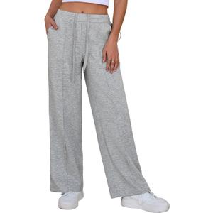 Aleumdr Women's Wide Leg Pants High Waist Casual Pants Fall 2025 Sweatpants Lounge Work Pants Slack with Pockets (Gray, L)