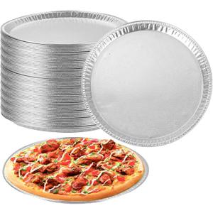 WOPPLXY 25 Pack Disposable Aluminium Foil Serving Trays, 12 Inch Round Aluminum Foil Pans, Disposable Round Foil Pizza Pans for Pizzas, Vegetable, Fruit, Cake, Cookies