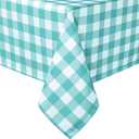 Hiasan 60 x 102 Inch Checkered Tablecloth Rectangle - Waterproof, Wrinkle Resistant and Washable Gingham Table Cloth for Outdoor Picnic, Kitchen and Holiday Dinner, Aqua and White