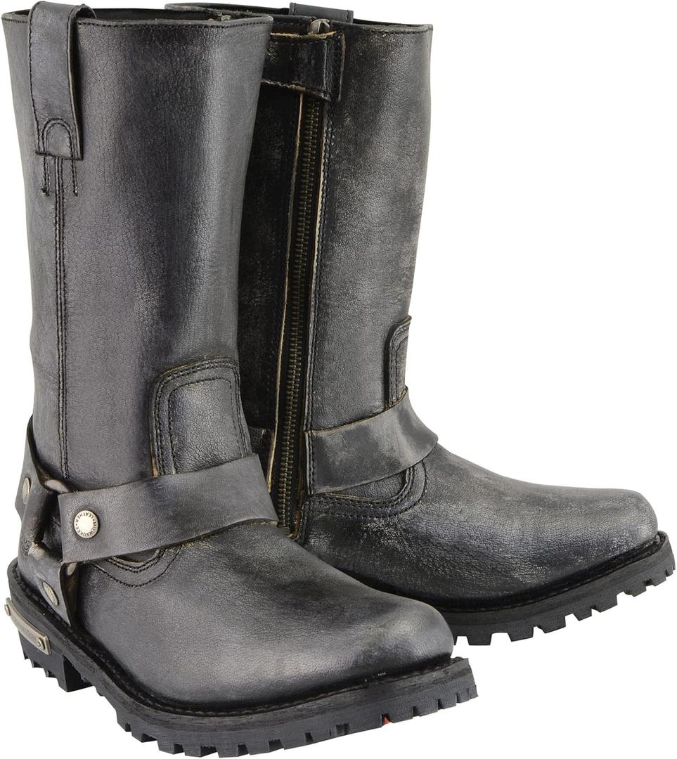 Milwaukee Leather Men's 11" Distressed Grey Classic Motorcycle Harness Boot Square Toe (15)