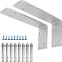 YUMORE Shelf Bracket 8 inch, Heavy Duty (1/5") Thick Solid L Brackets, Max Load: 230lbs, Stainless Steel Countertop Bar Top Support Brackets Wall Mounted, Includes Hardware, 2 Pack